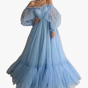 Baby Blue Puffy Sleeve Gown